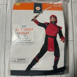 Kids Red Viper Ninja HALLOWEEN Costume Mask Hood Ninja Stars S (4-7)